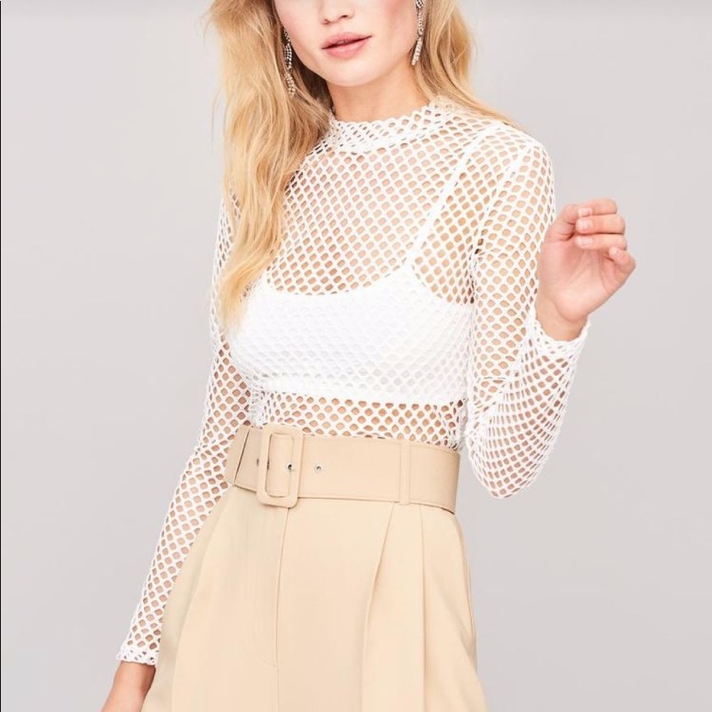 White Lace-up Fishnet Top - Picture 4 of 5